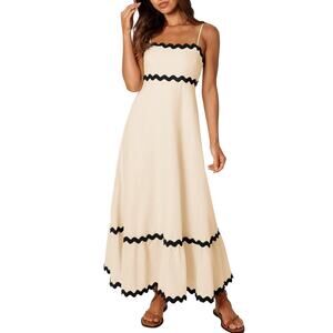 ZESICA Women Summer Dress‎ W/ Pockets Sleeveless Flowy Medium In Apricot